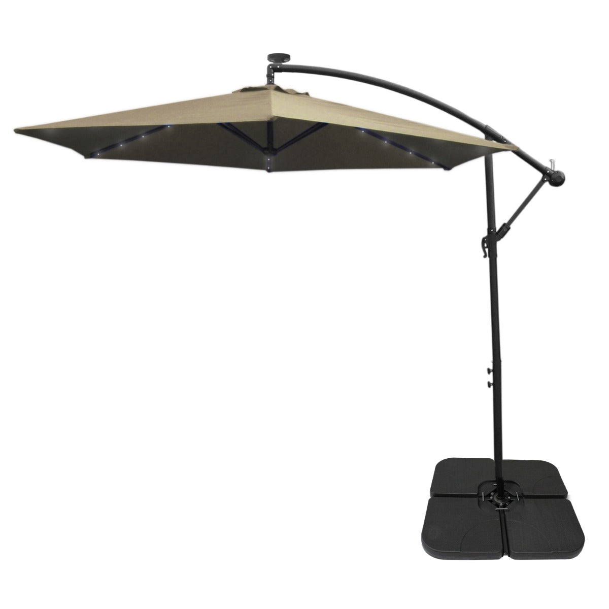 Beige 3m LED Zweefparasol met een eenvoudige voet