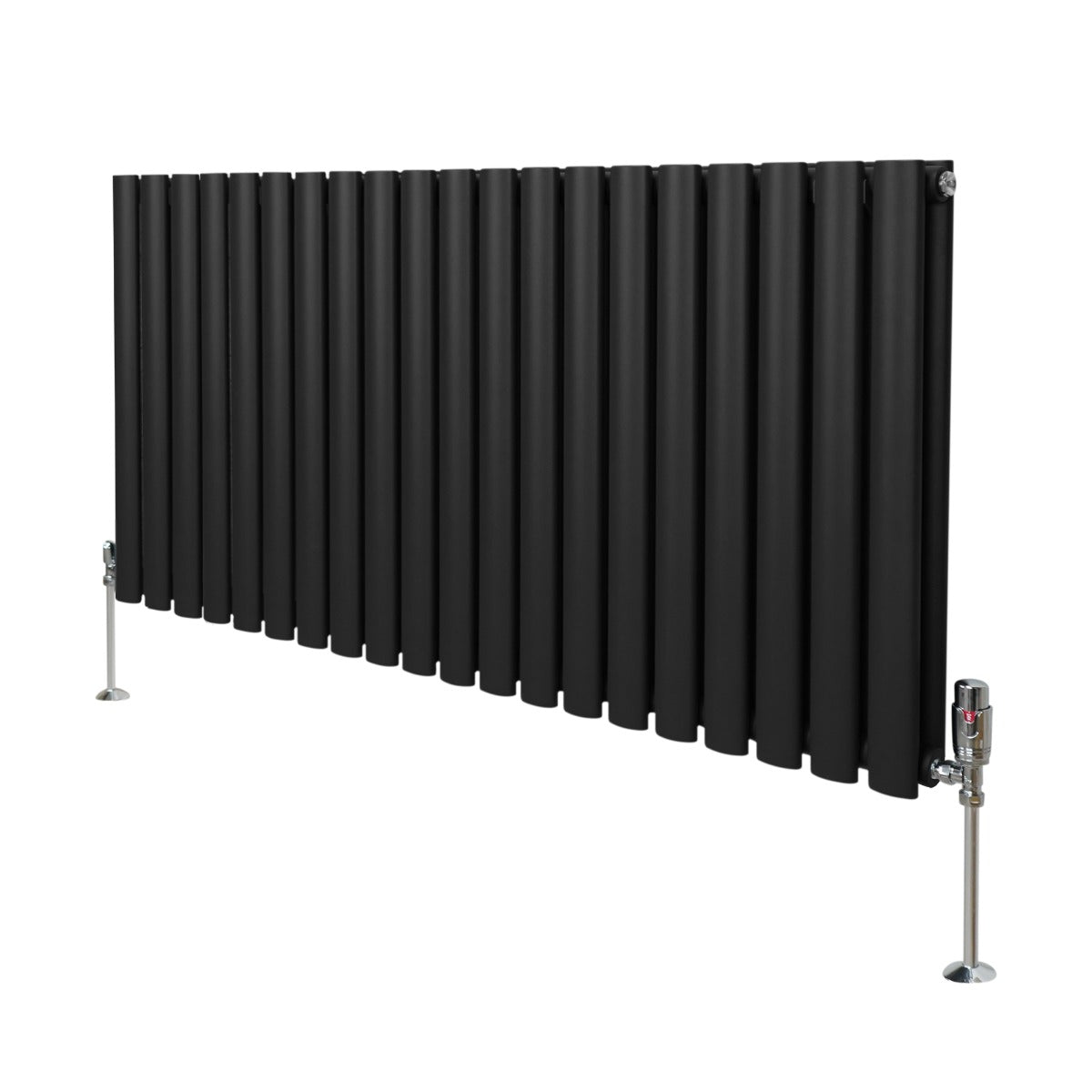 Ovale Kolomradiator & TRV Chroomkranen - 600mm x 1200mm – Zwart