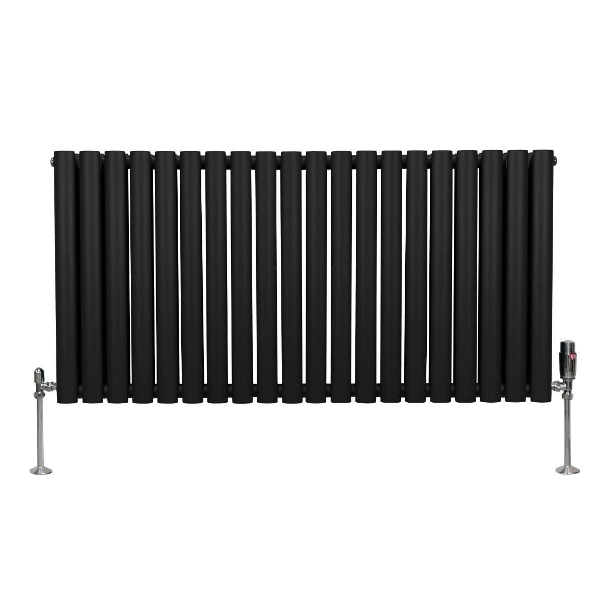 Ovale Kolomradiator & TRV Chroomkranen - 600mm x 1200mm – Zwart