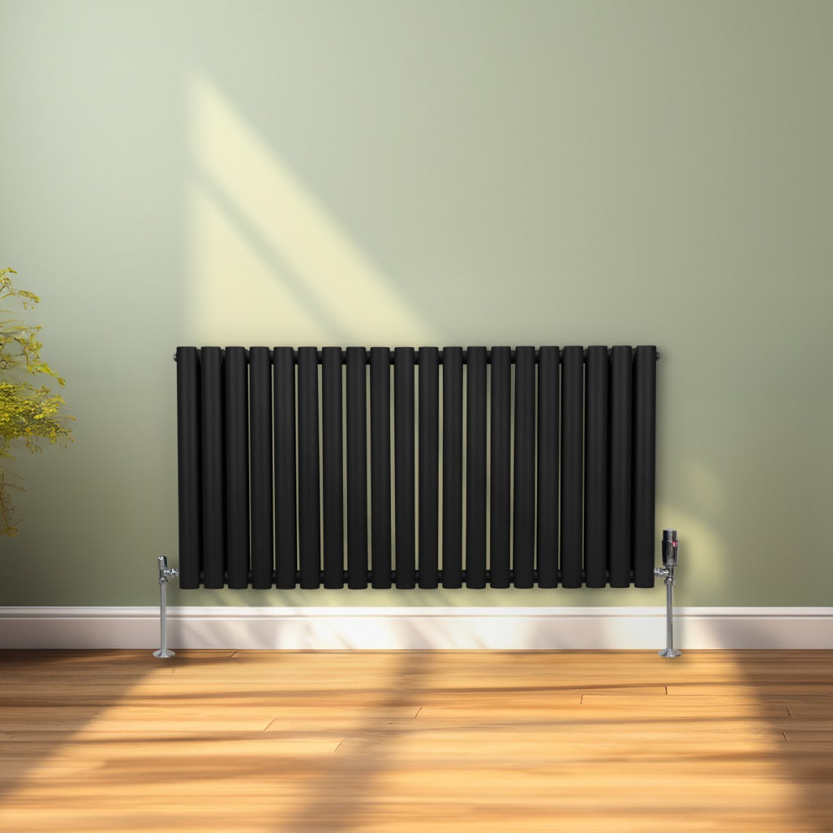 Ovale Kolomradiator & TRV Chroomkranen - 600mm x 1200mm – Zwart