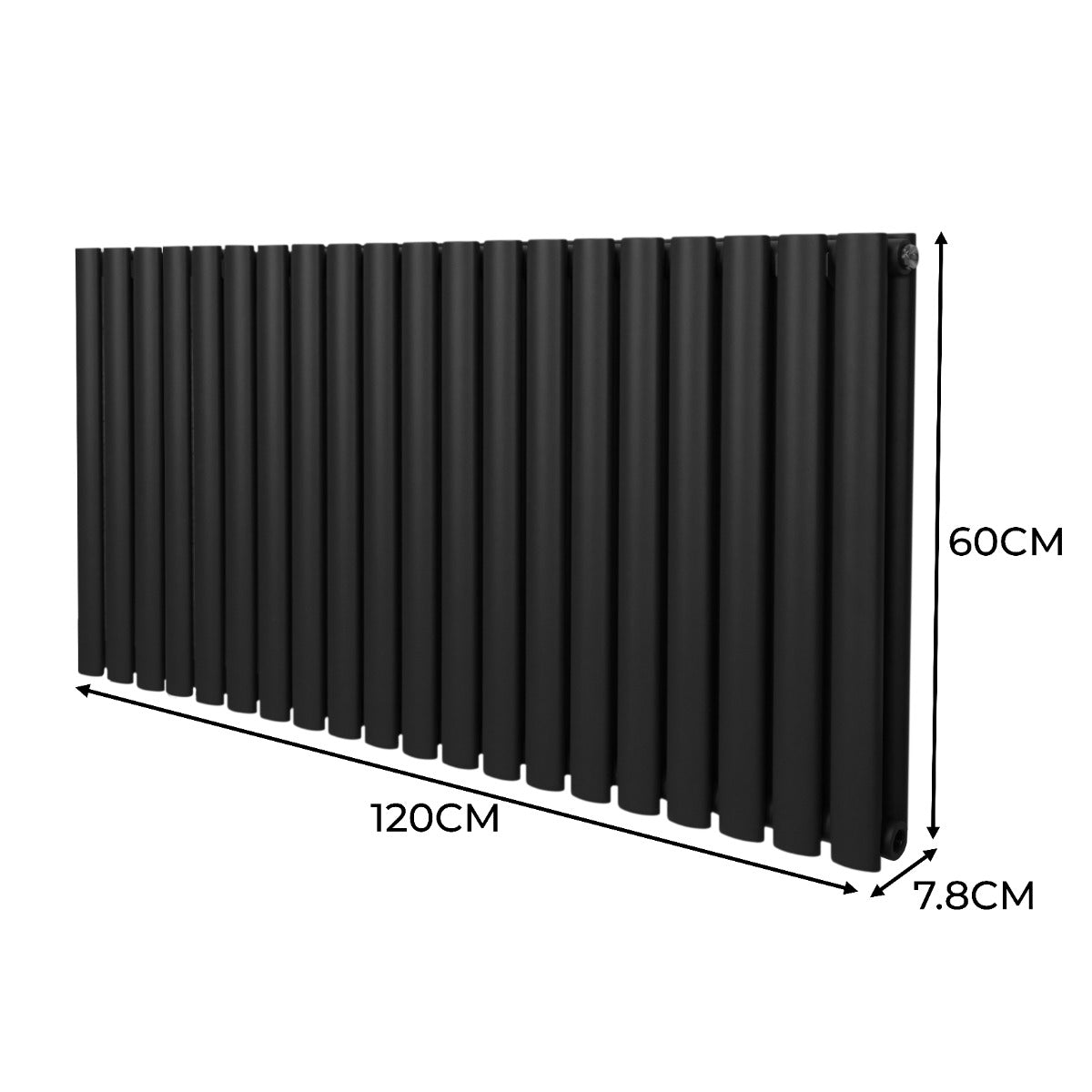 Ovale Kolomradiator & TRV Chroomkranen - 600mm x 1200mm – Zwart