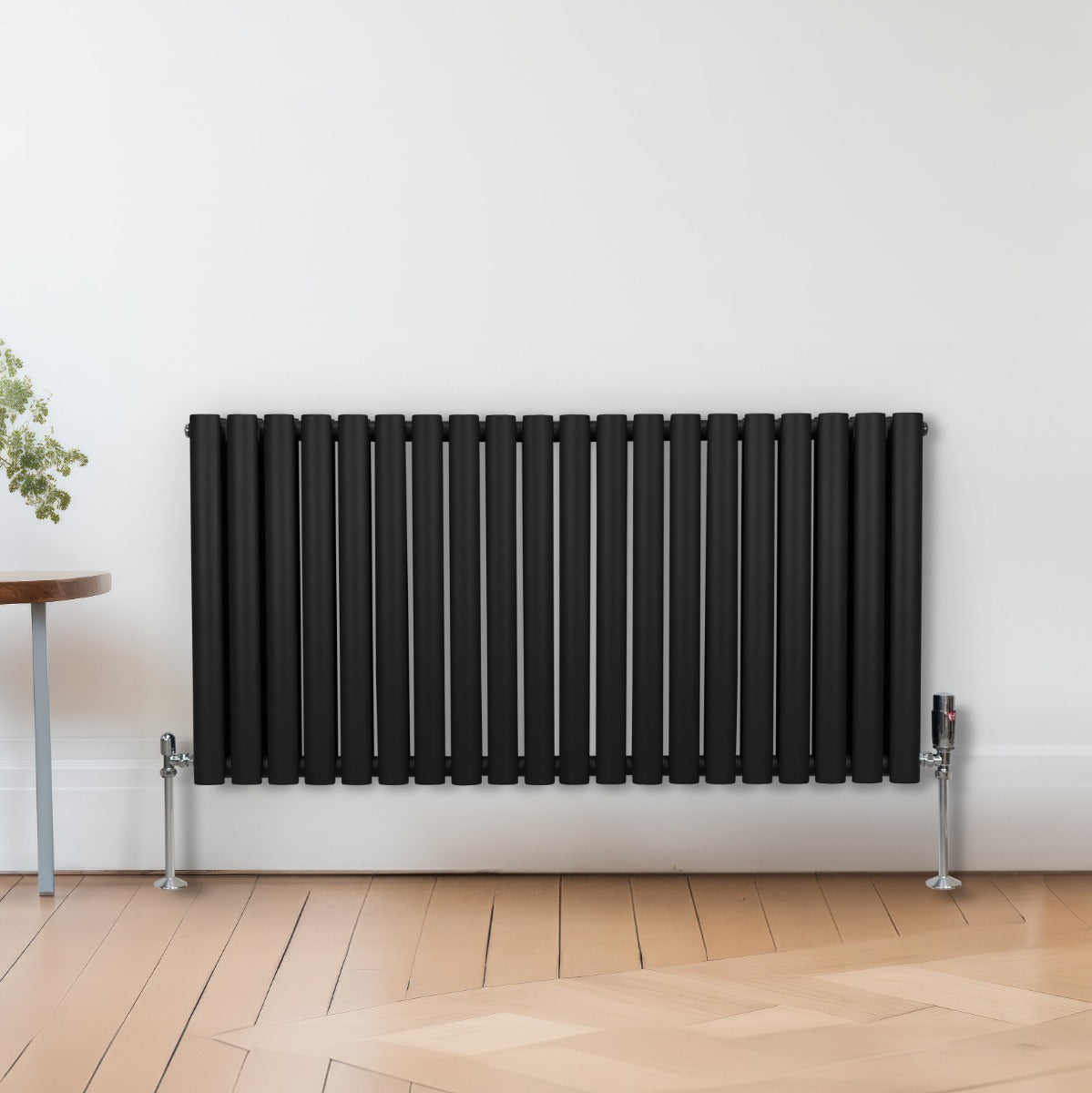 Ovale Kolomradiator & TRV Chroomkranen - 600mm x 1200mm – Zwart