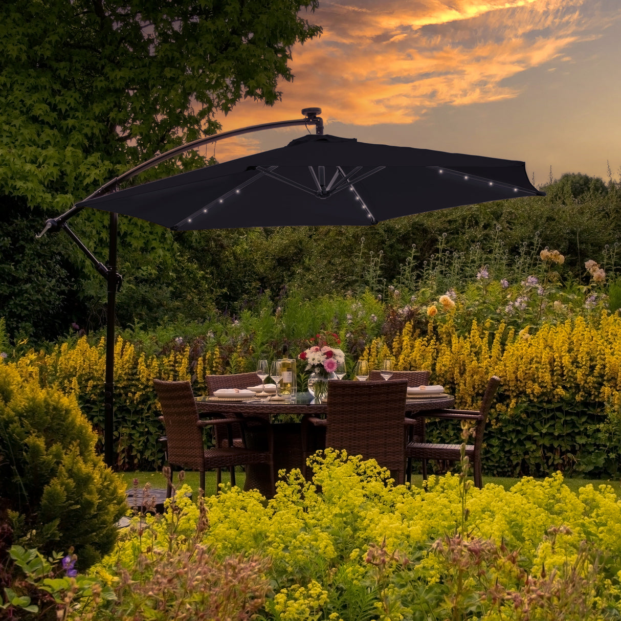 Zwart 3m LED Zweefparasol met Voet