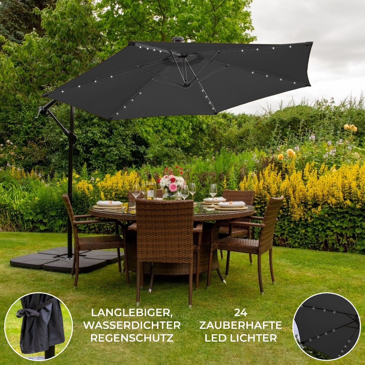 Grijs 3m LED Zweefparasol met een eenvoudige voet