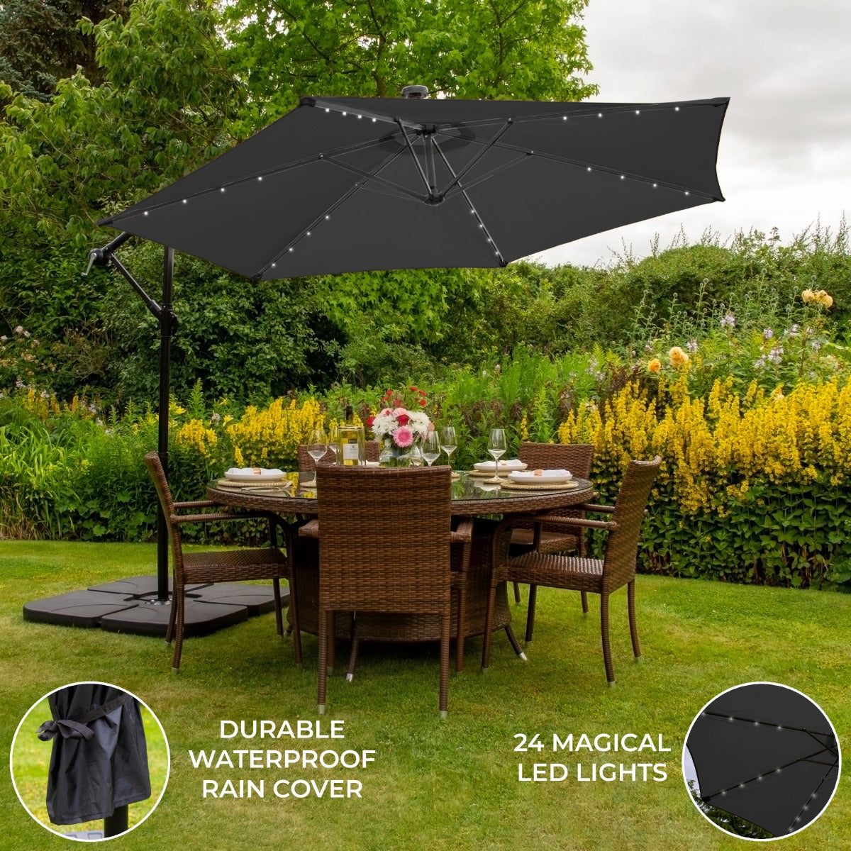 Grijs 3m LED Zweefparasol met een eenvoudige voet