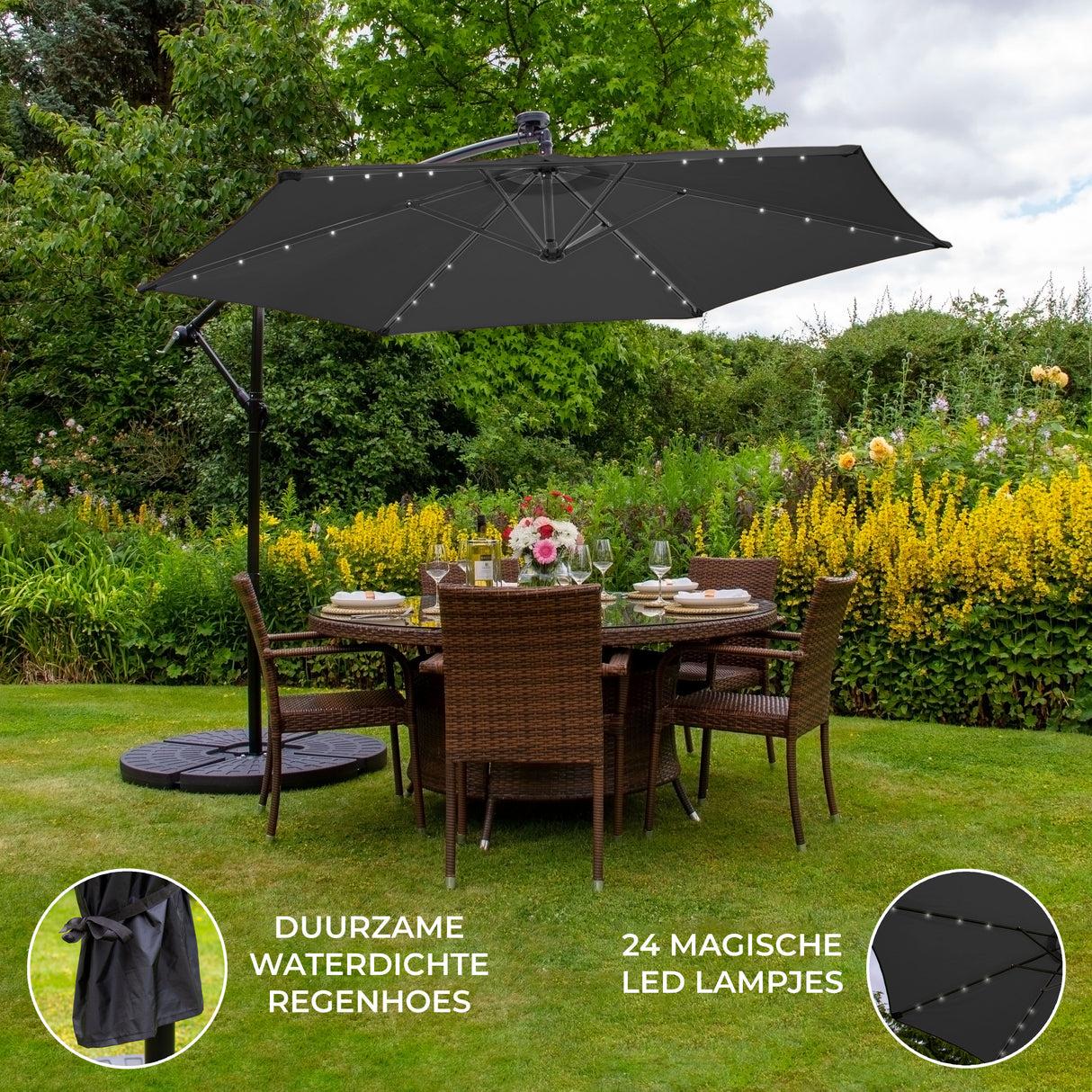 Grijs 3m LED Zweefparasol met Voet