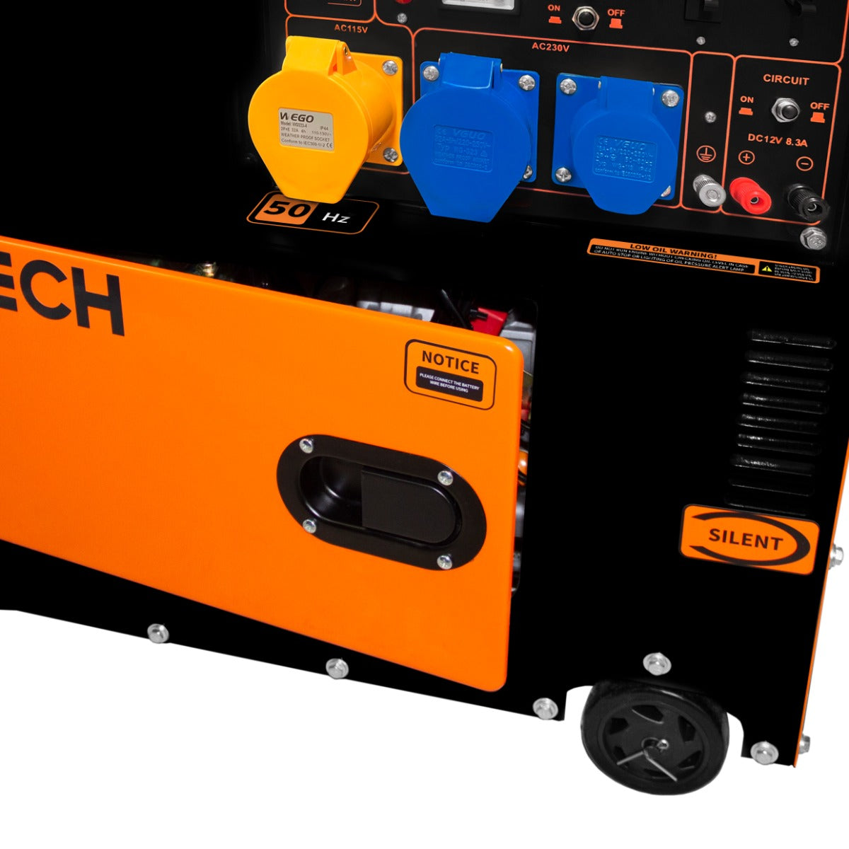 T-Mech Stille Diesel generator - Eenfasig 230V - Gesloten Frame