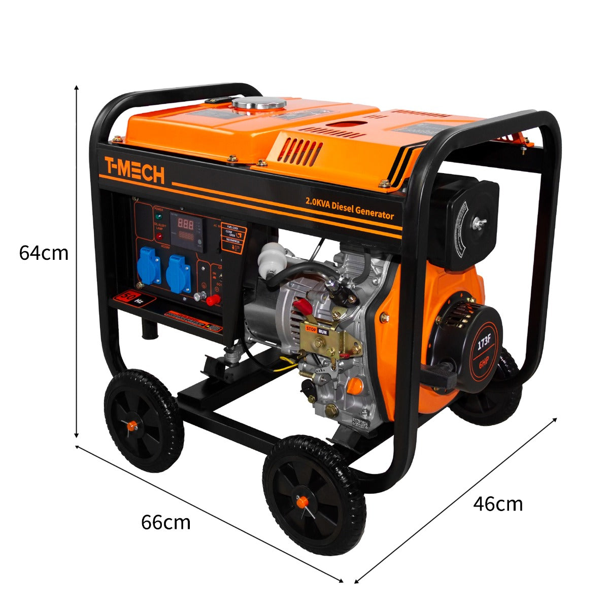 T-Mech Draagbare Diesel Stroomgenerator 2kVA - Open Frame