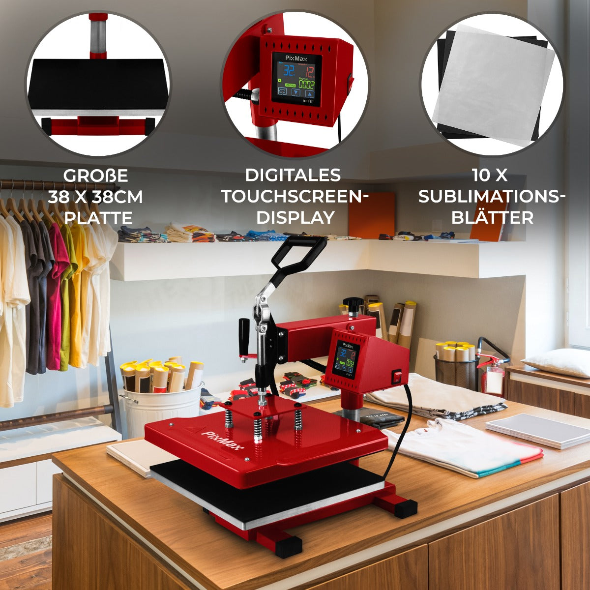 Pixmax 38cm Swing Hitte pers + Sublimatie printer