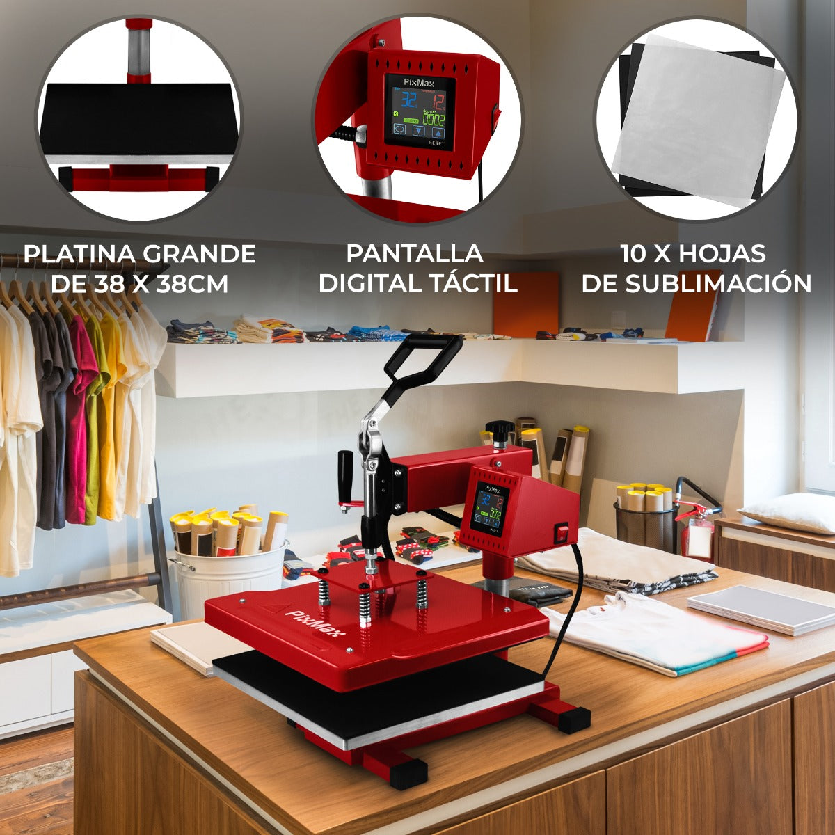 Pixmax 38cm Swing Hitte pers + Sublimatie printer