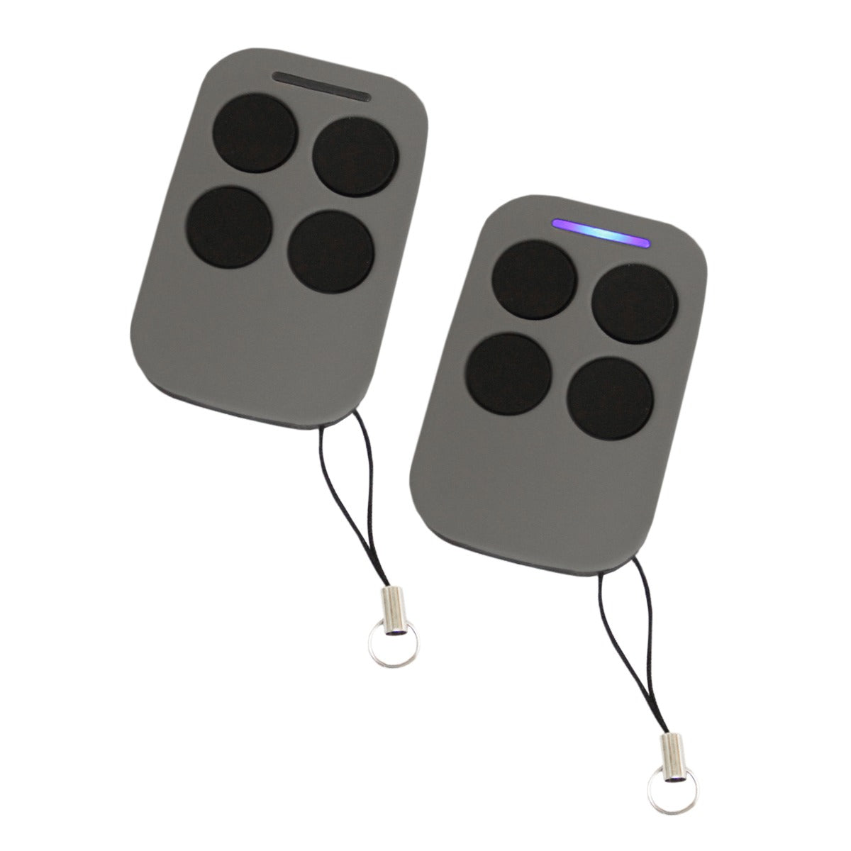 T-Mech swing poortopener met draadloos toetsenbord, grijze behuizing, vier zwarte knoppen en een handige bevestigingsring