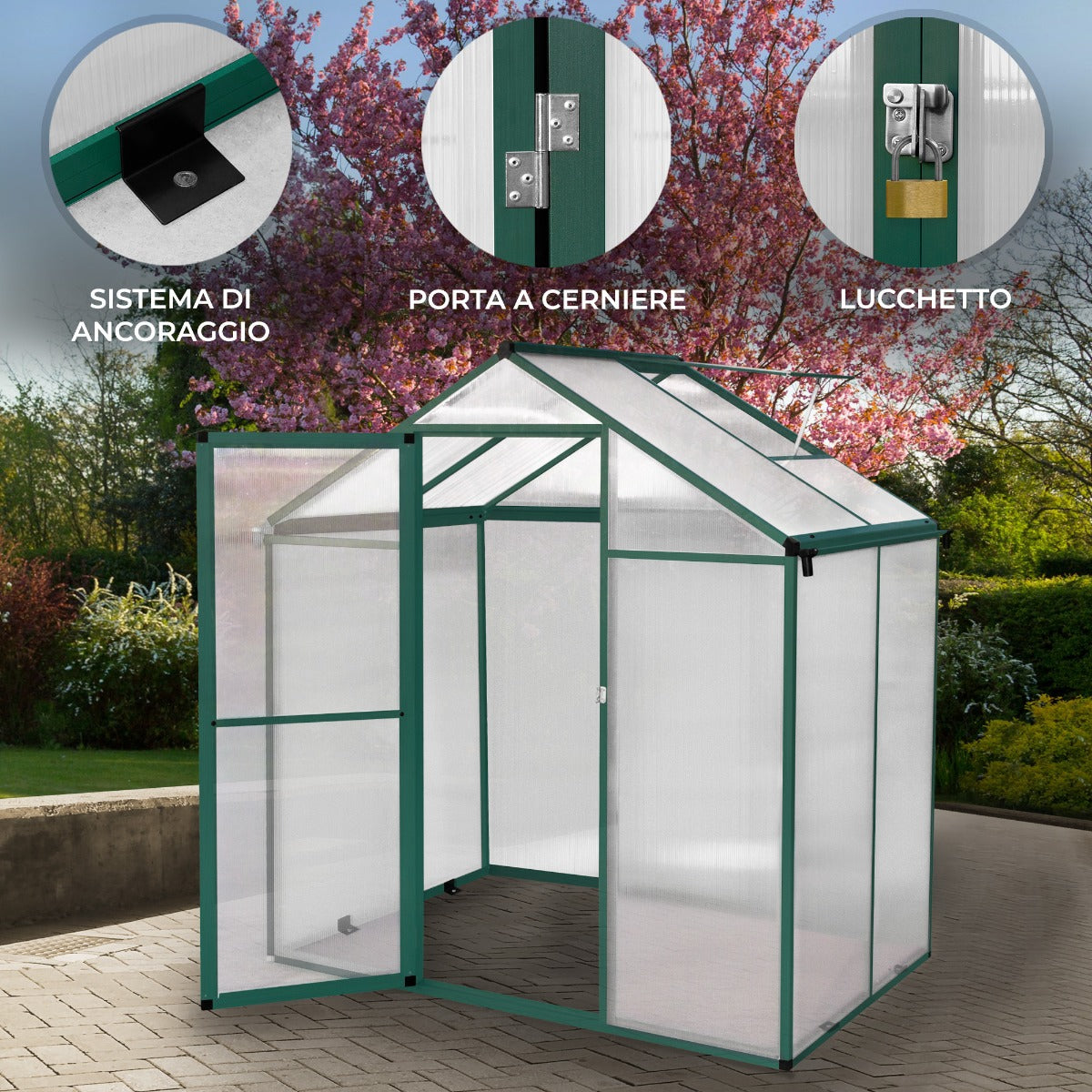 Tuinkas - Polycarbonaat - 185 x 120 x 194 cm - Groen
