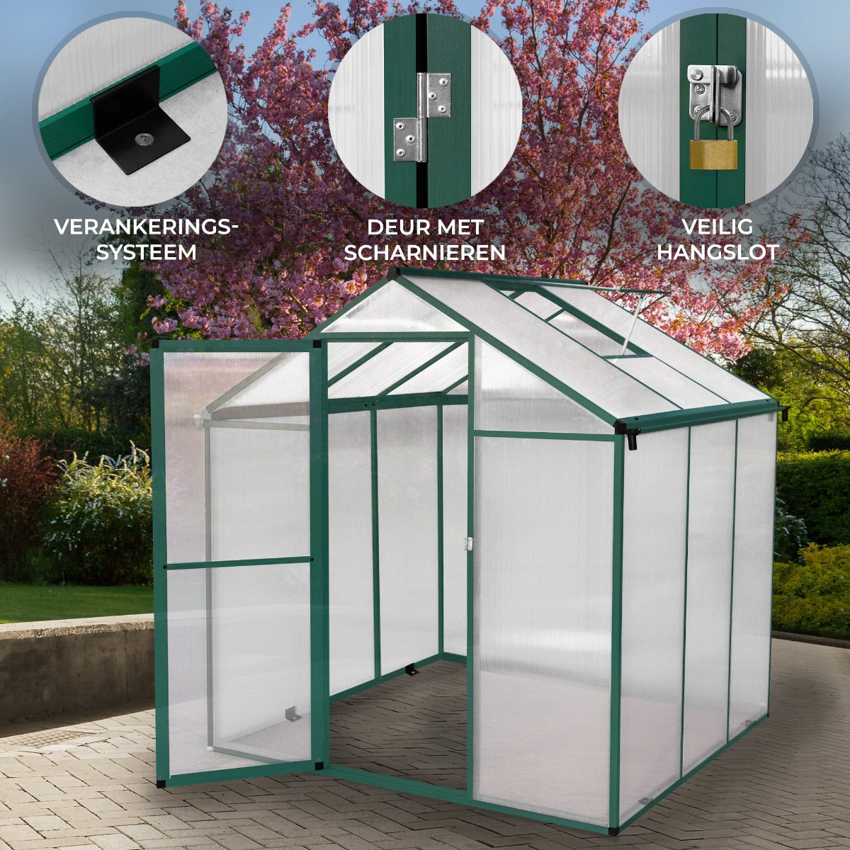 Tuinkas - Polycarbonaat - 180 x 180 x 194 cm - Groen