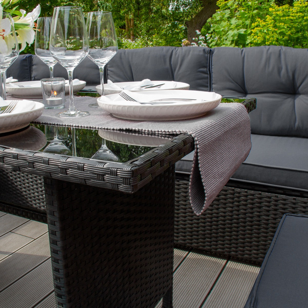 Rotan Hoekset Loungeset Dining - 9 Personen - Zwart