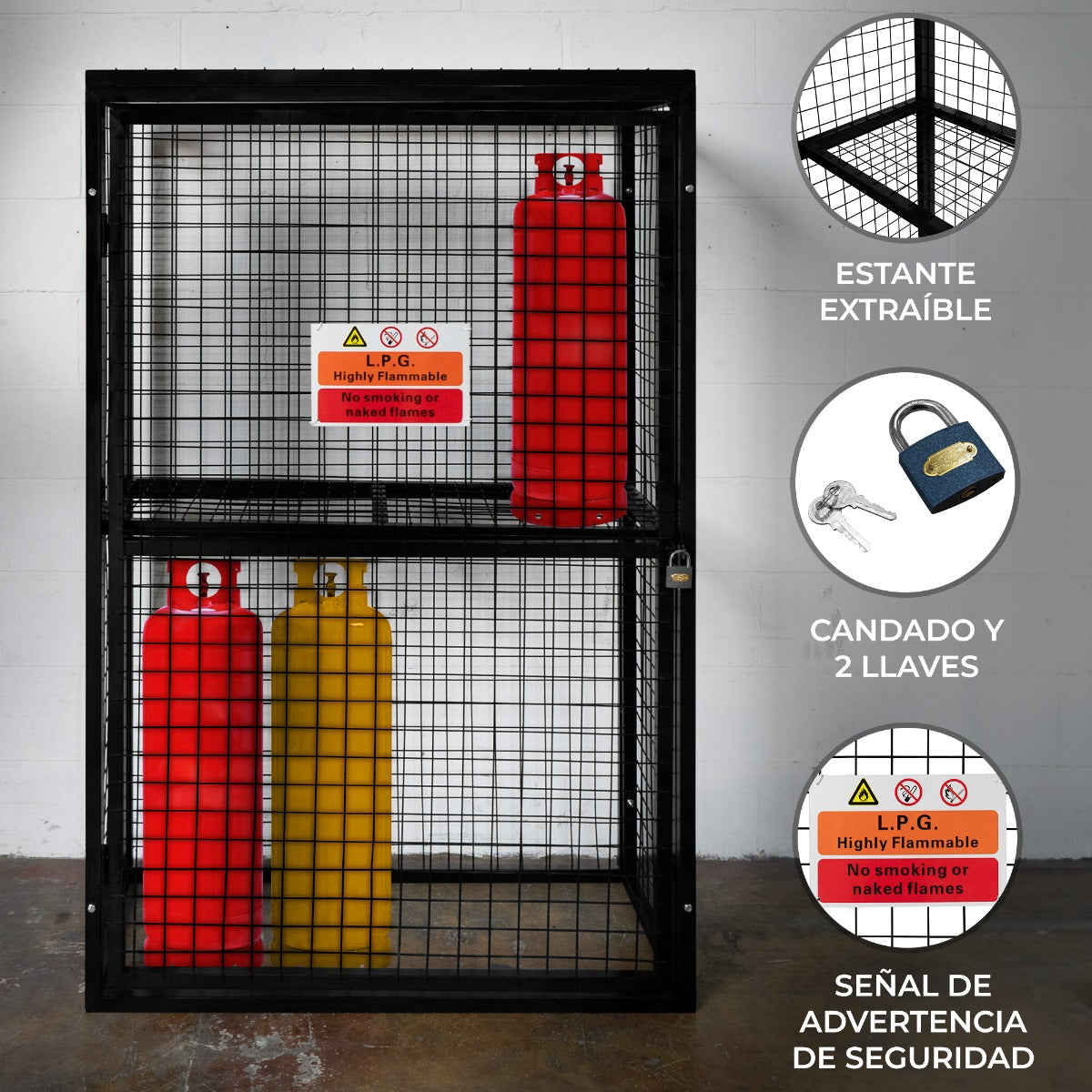 Inklapbare Gasflessenopslag – 184 x 116 x 57cm