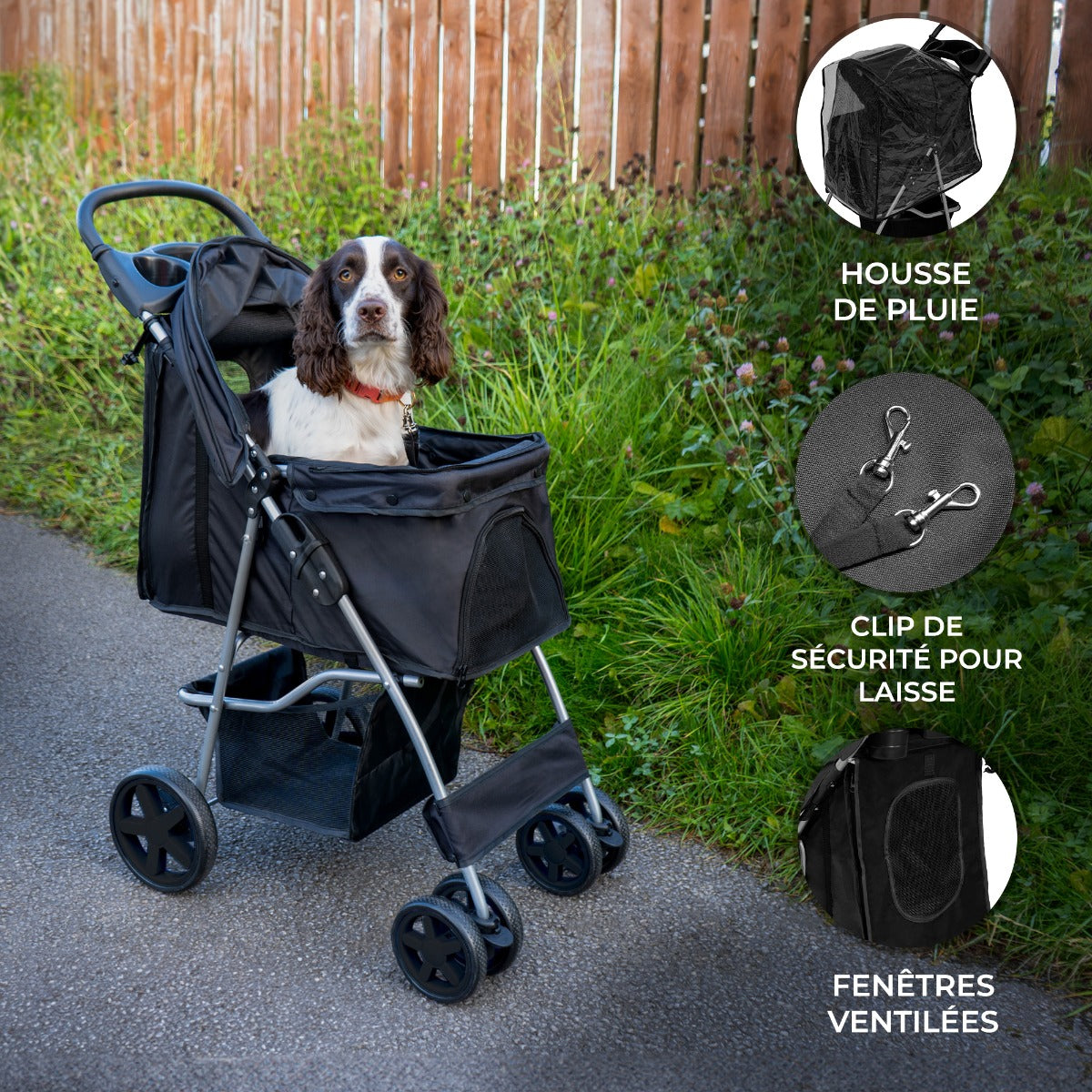 Hondenbuggy met Regenhoes - Zwart