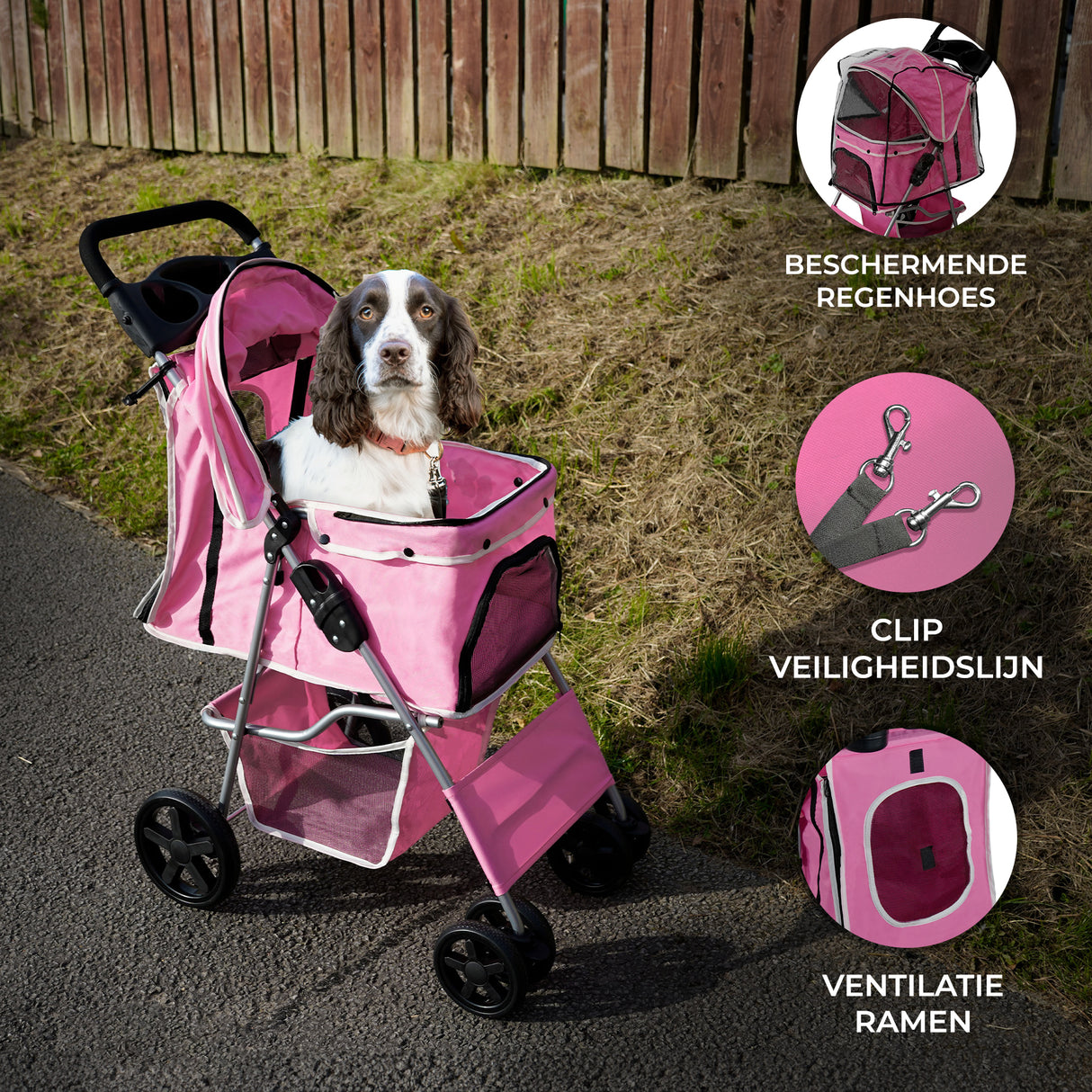 Hondenbuggy met Regenhoes - Roze