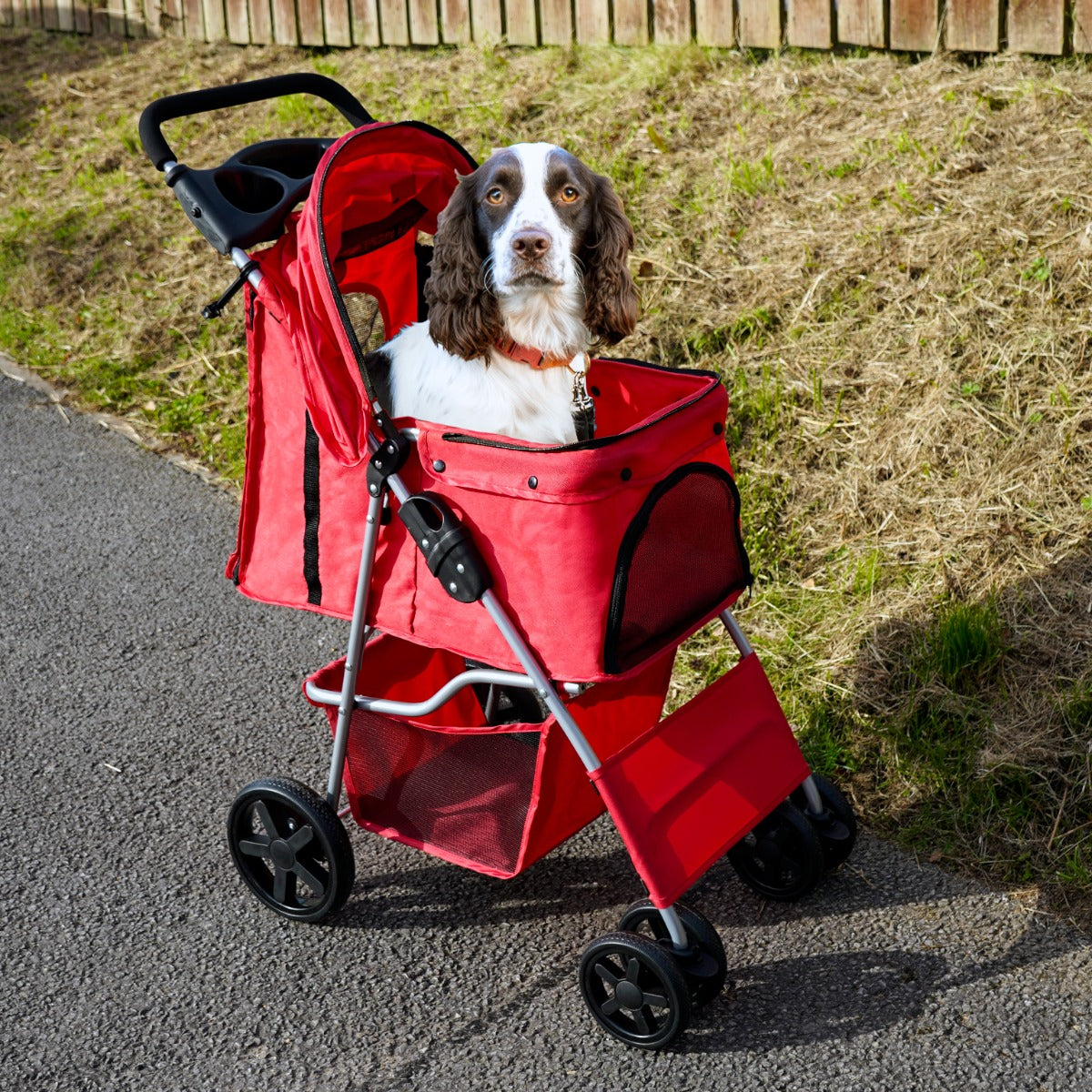 Hondenbuggy met Regenhoes - Rood