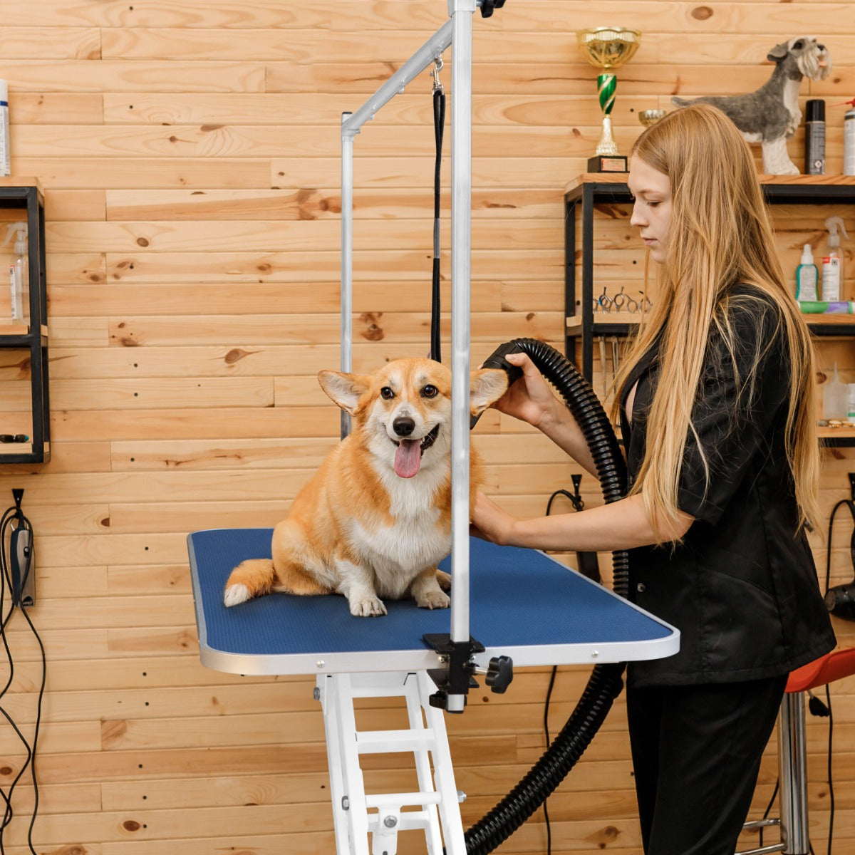 Wit Hydraulisch Trimtafel - Blauw Tafelblad