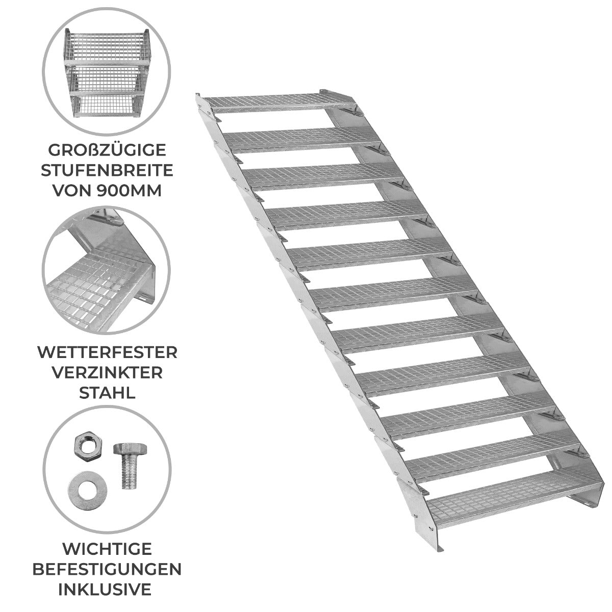 Verstelbare 11-delige verzinkte trap - 900 mm breed
