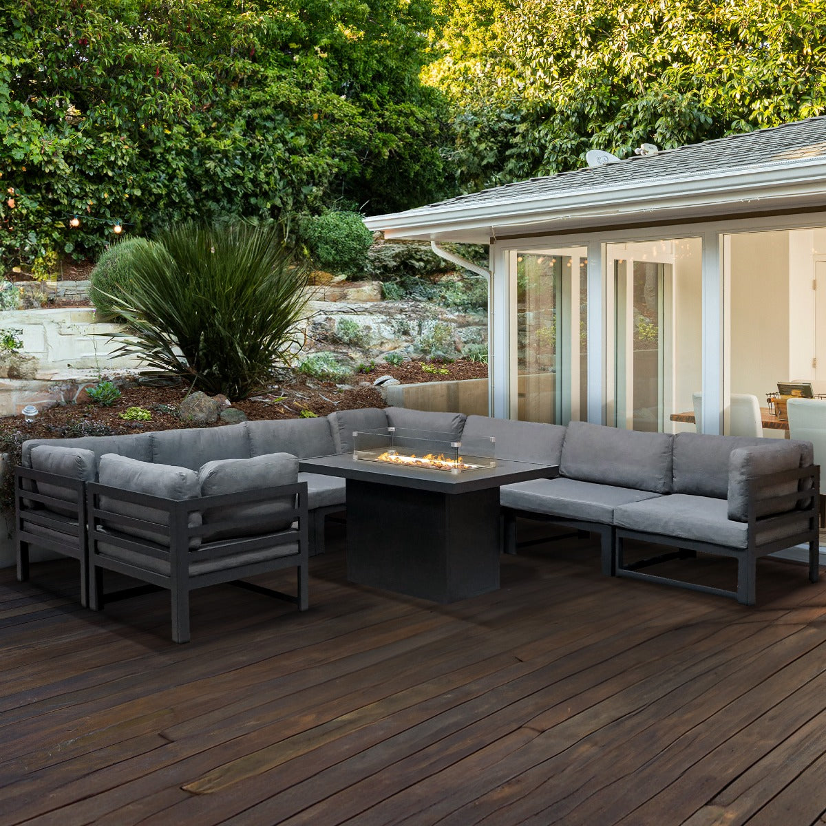 Modulaire Tuinmeubelset met Vuurschaal Grijs