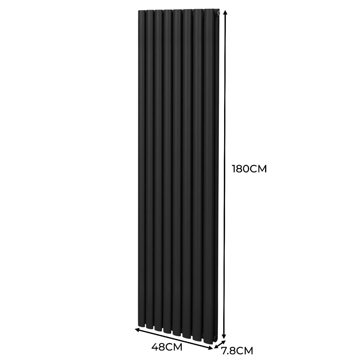 Ovale Kolomradiator - 1800mm x 480mm - Zwart