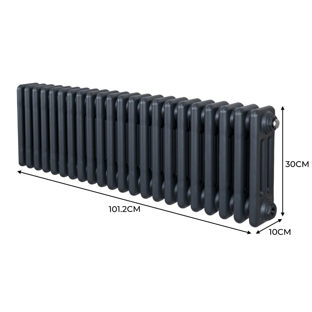 Traditionele 3 Kolom Radiator - 300 x 1012mm - Antraciet Grijs