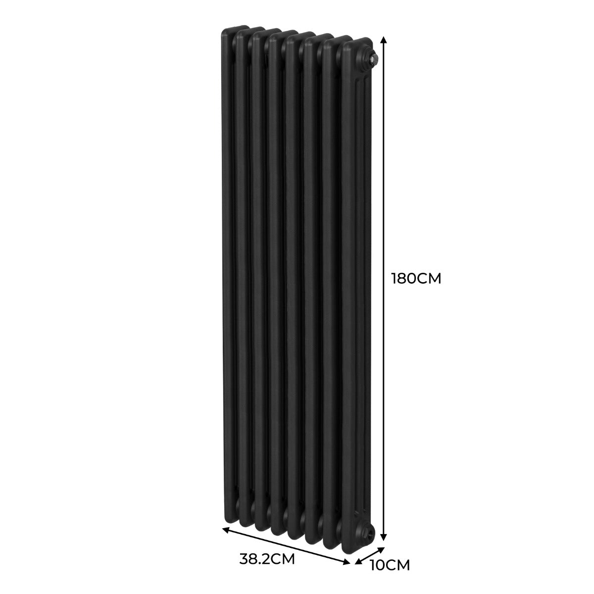 Traditionele 3 Kolom Verticaal Radiator - 1800 x 382mm - Zwart