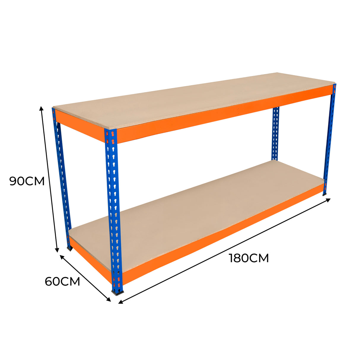 Werkbank met 2 Schappen S-Rax - 180 cm x 60 cm x 90 cm