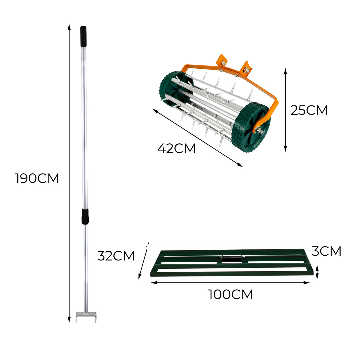 2-in-1 Verticuteer- en Gazonvlakker Set van 100 cm - Groen