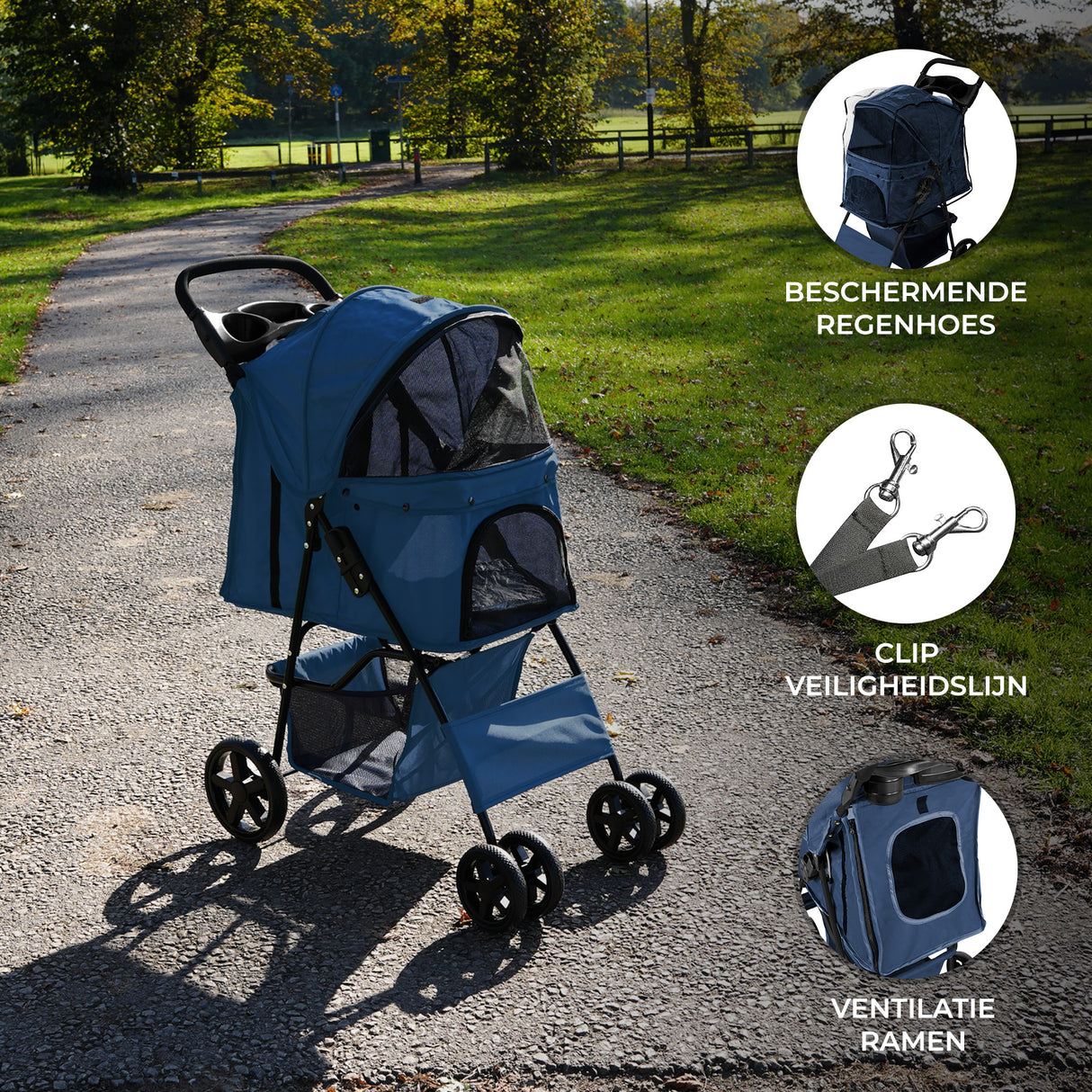 Hondenbuggy met Regenhoes – Marineblauw