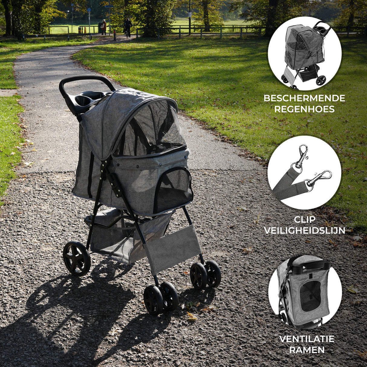 Hondenbuggy met Regenhoes – Grijs