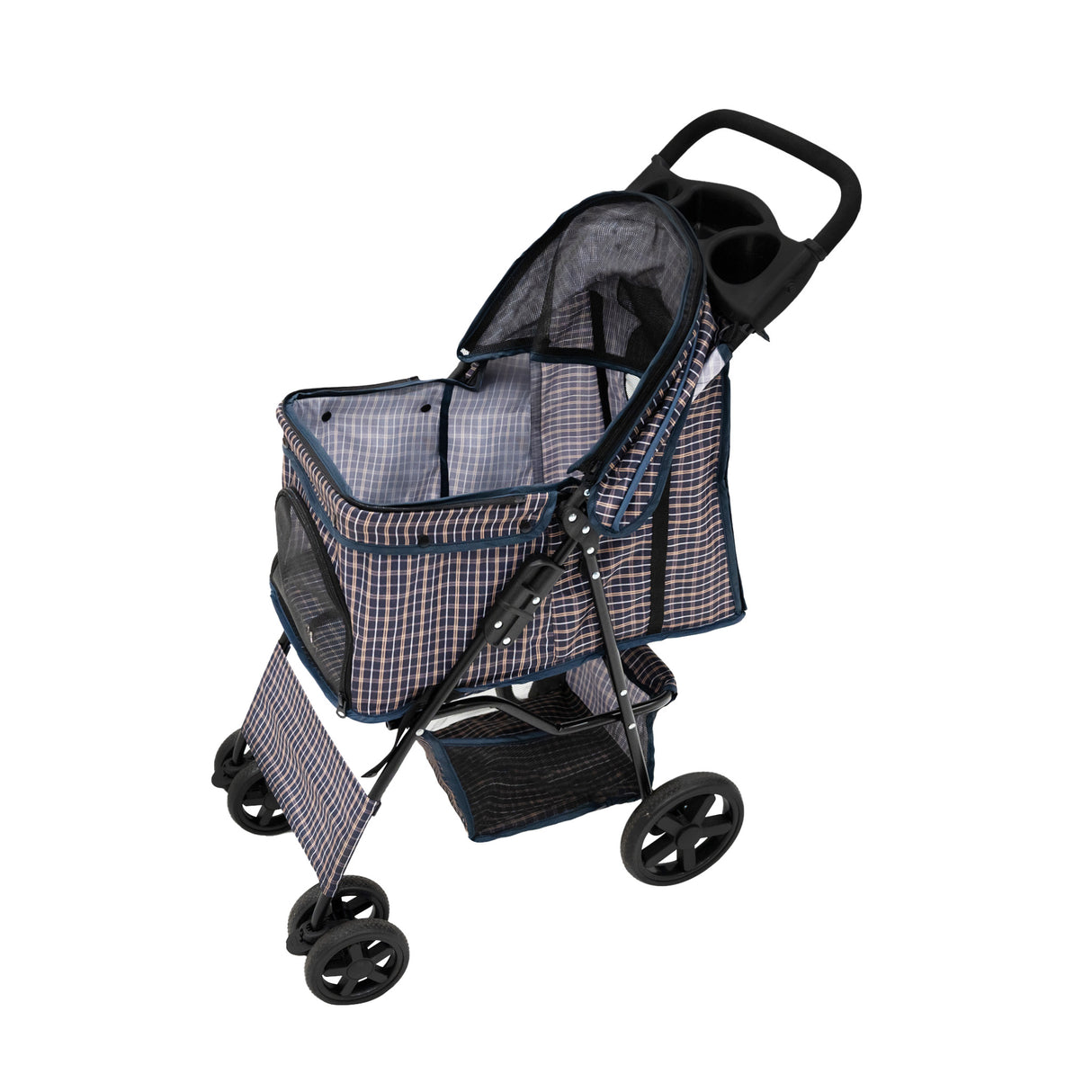 Hondenbuggy met Regenhoes – Ruitblauw