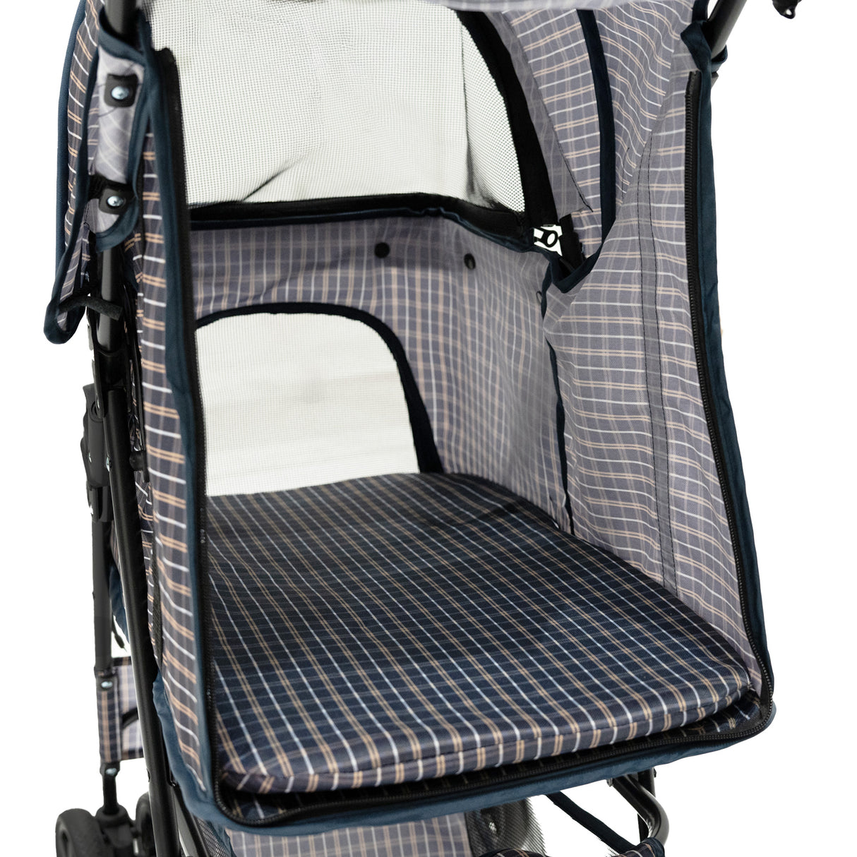Hondenbuggy met Regenhoes – Ruitblauw
