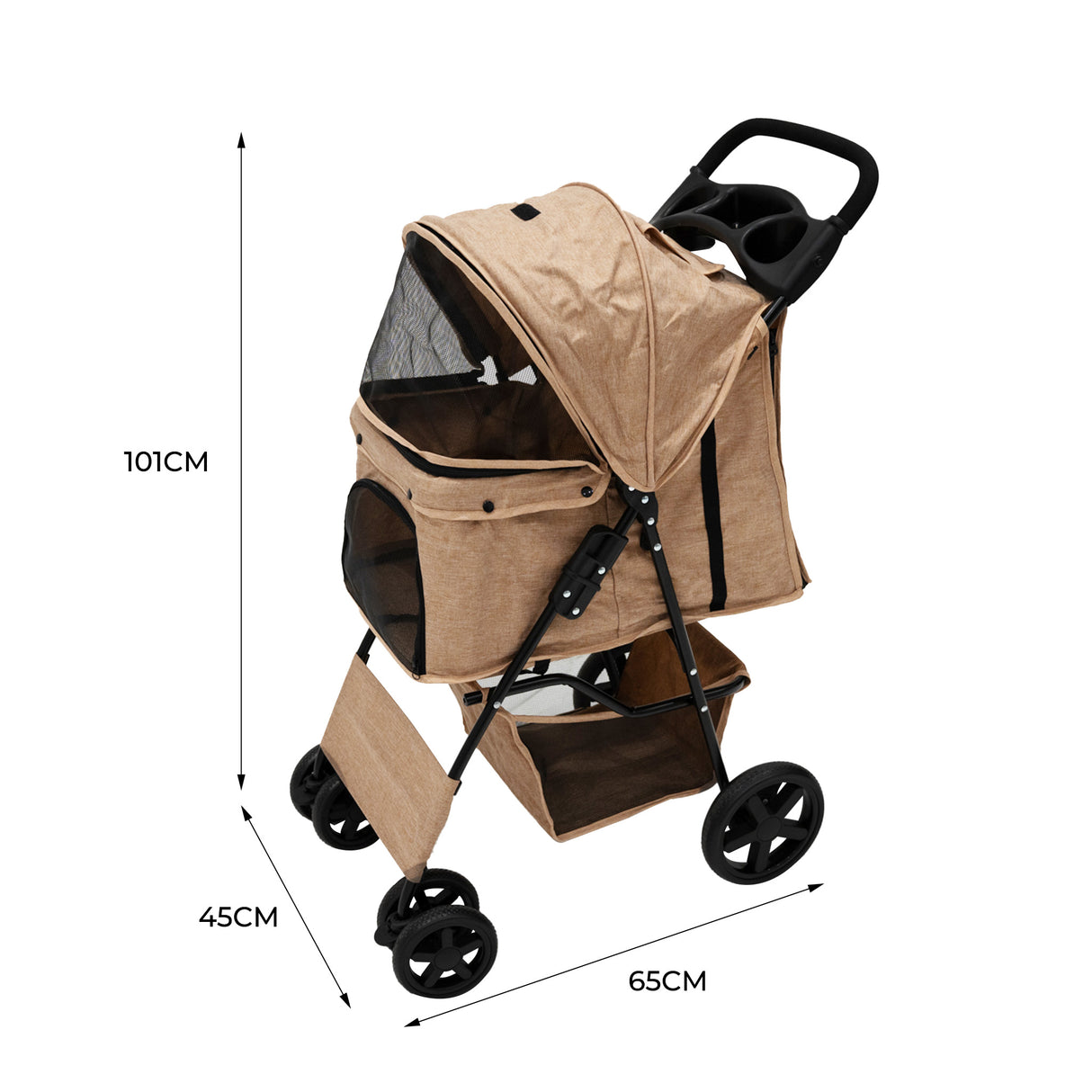 Hondenbuggy met Regenhoes – Beige