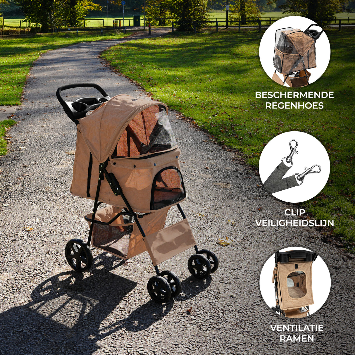 Hondenbuggy met Regenhoes – Beige