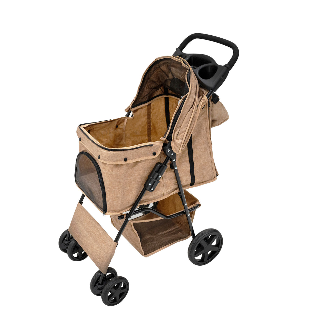 Hondenbuggy met Regenhoes en Organizer Tas - Beige