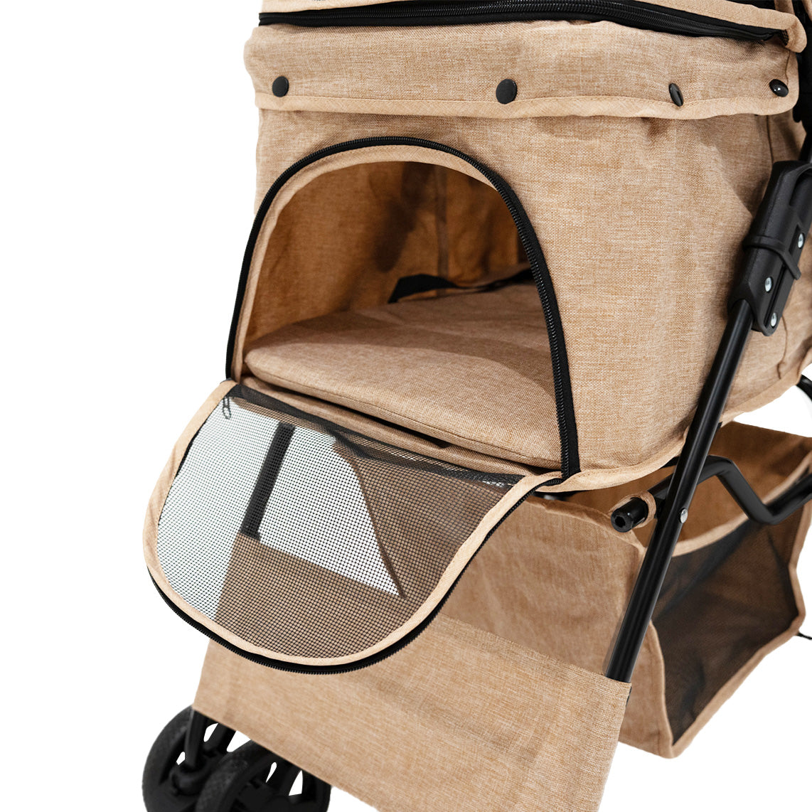 Hondenbuggy met Regenhoes en Organizer Tas - Beige