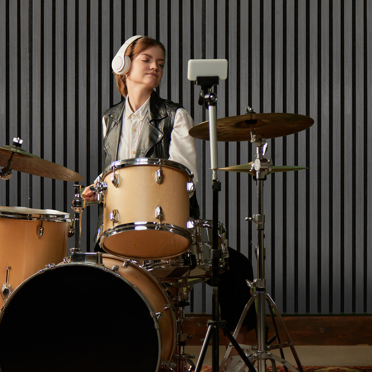 Akoestische Wandpanelen met Lamellen x 2 – Antraciet Grijs