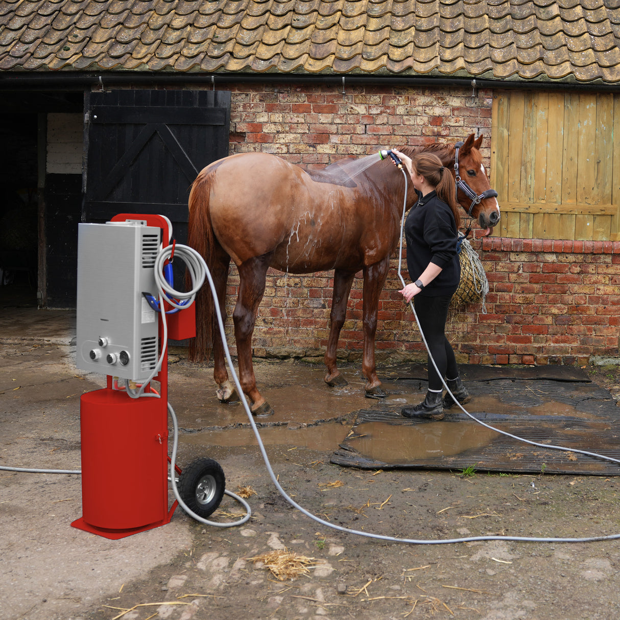 Draagbare Douche voor Paarden - Rood