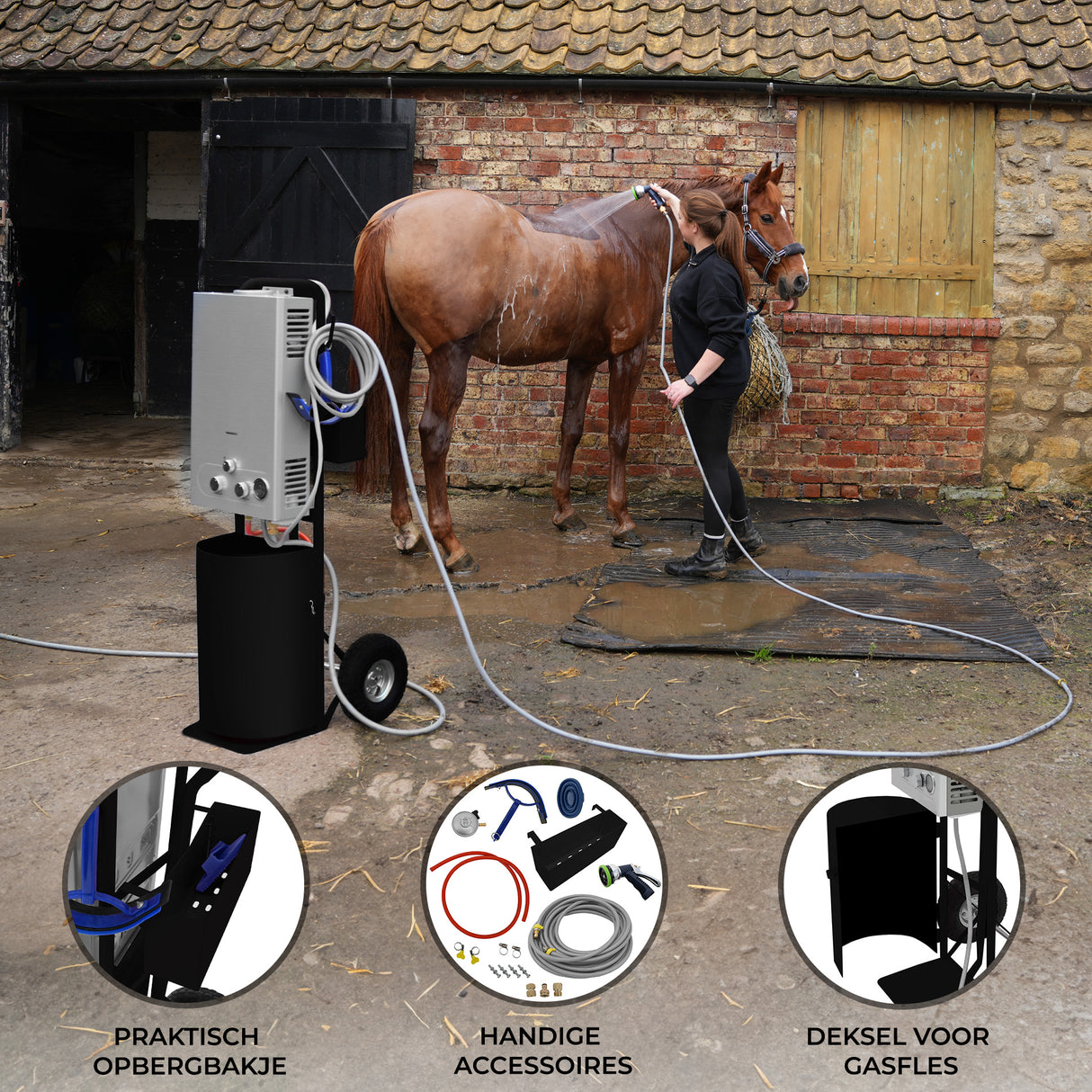 Draagbare Douche voor Paarden - Zwart