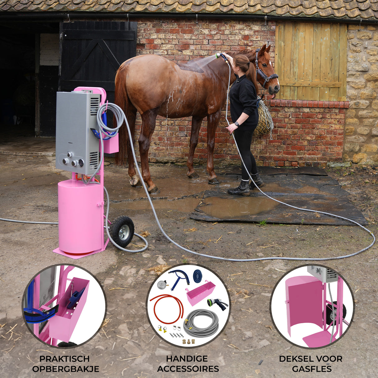 Draagbare Douche voor Paarden - Roze