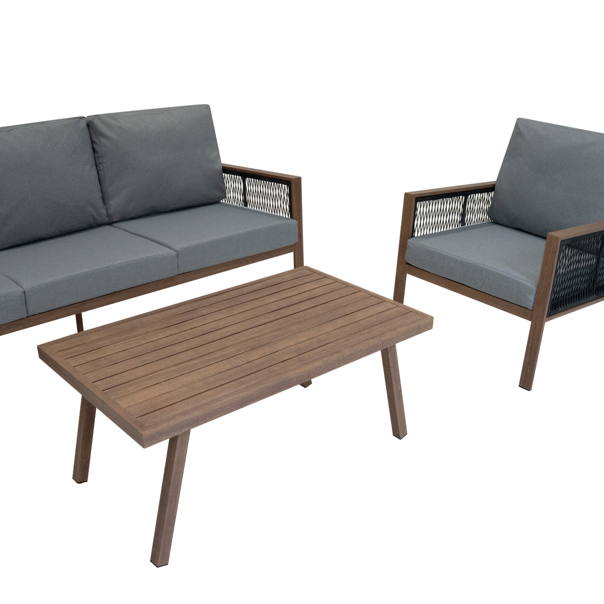 Aluminium 4-Delige Loungeset - Houteffect