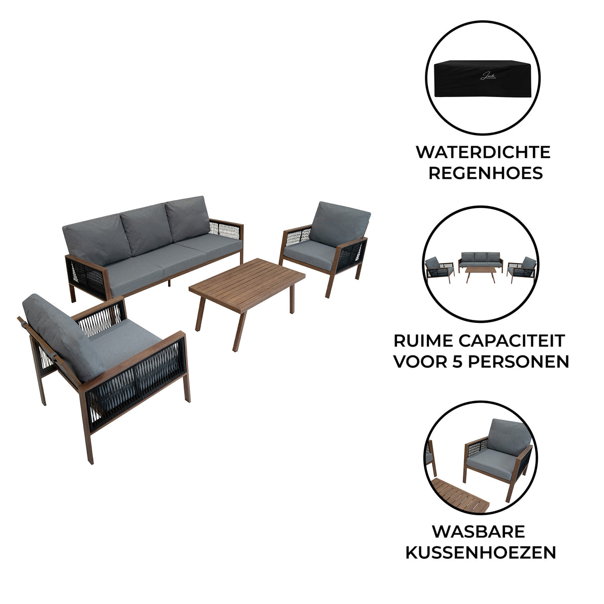 Aluminium 4-Delige Loungeset - Houteffect