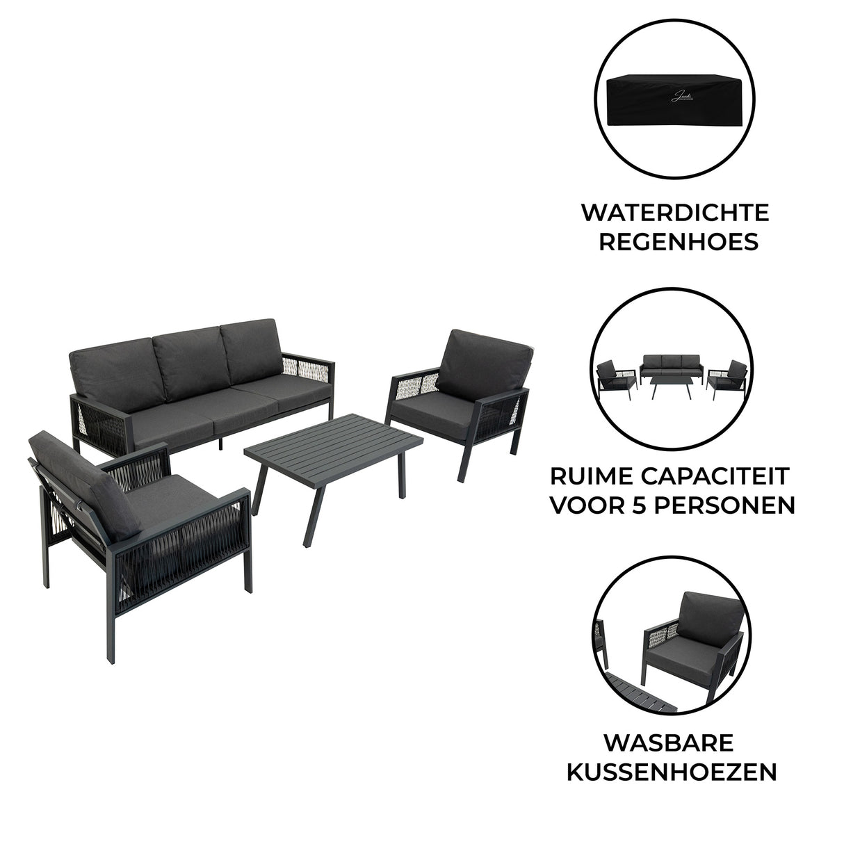 Aluminium 4-Delige Loungeset - Antraciet Grijs