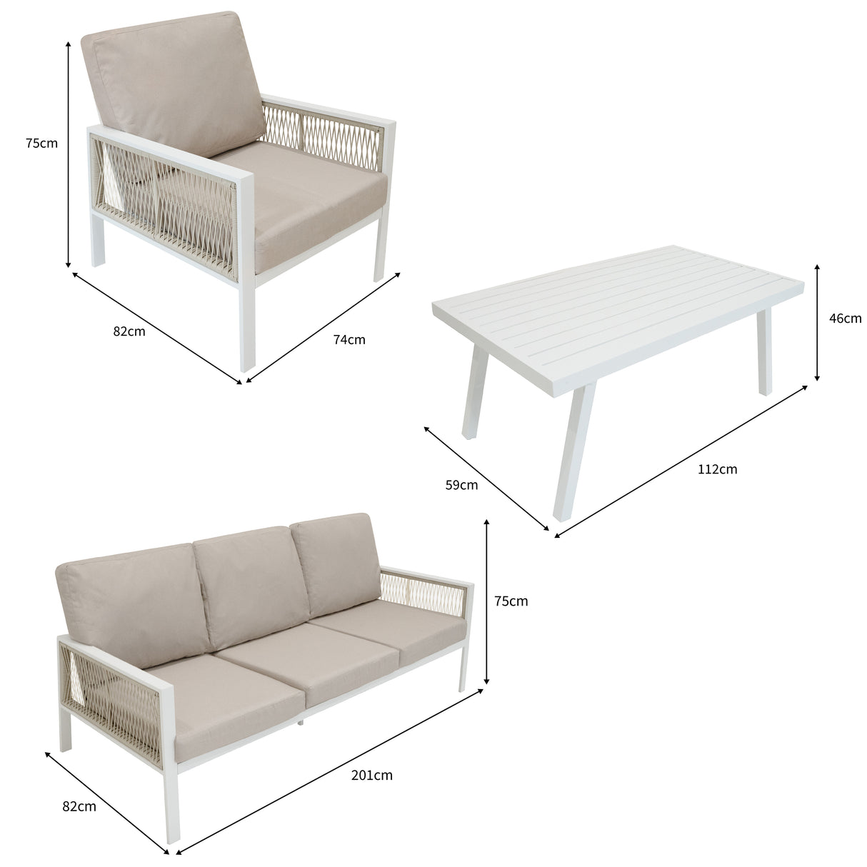 Aluminium 4-Delige Loungeset - Wit
