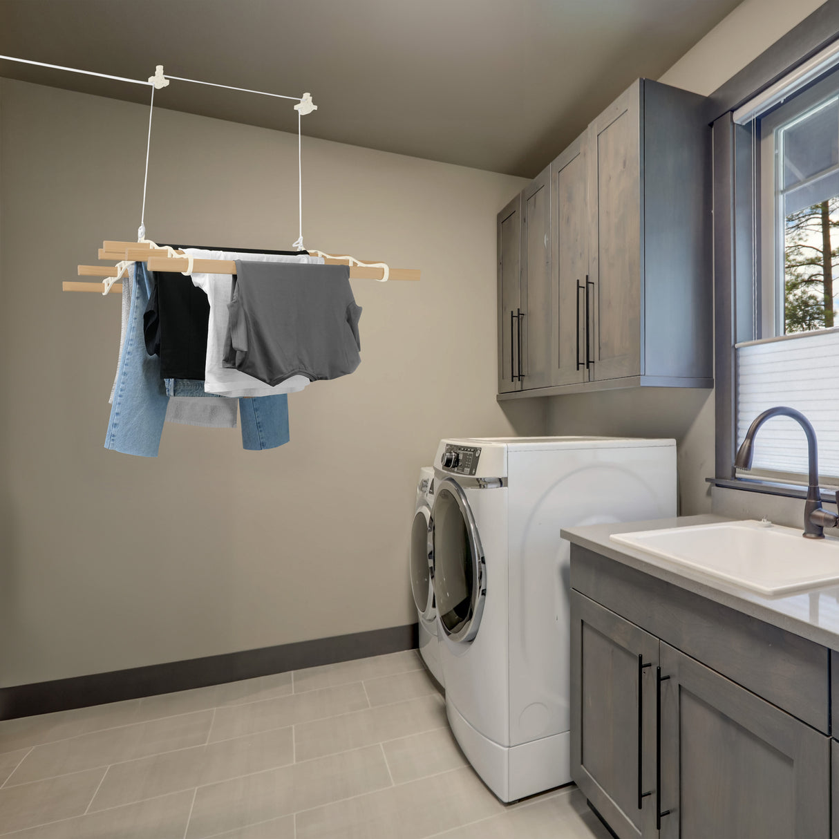 Kledingrek Plafond Katrol - Ivoor– 1.5m