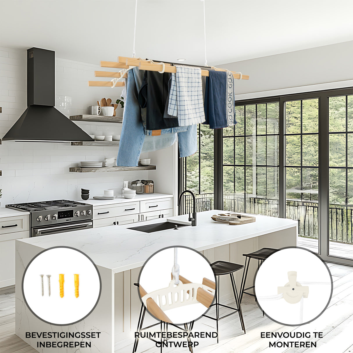 Kledingrek Plafond Katrol - Ivoor– 2m