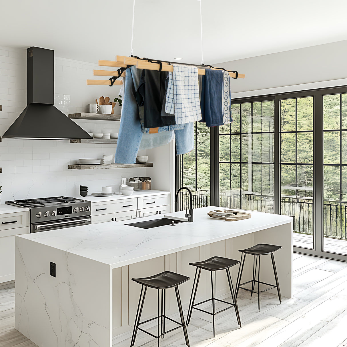 Kledingrek Plafond Katrol - Zwart– 0.9m