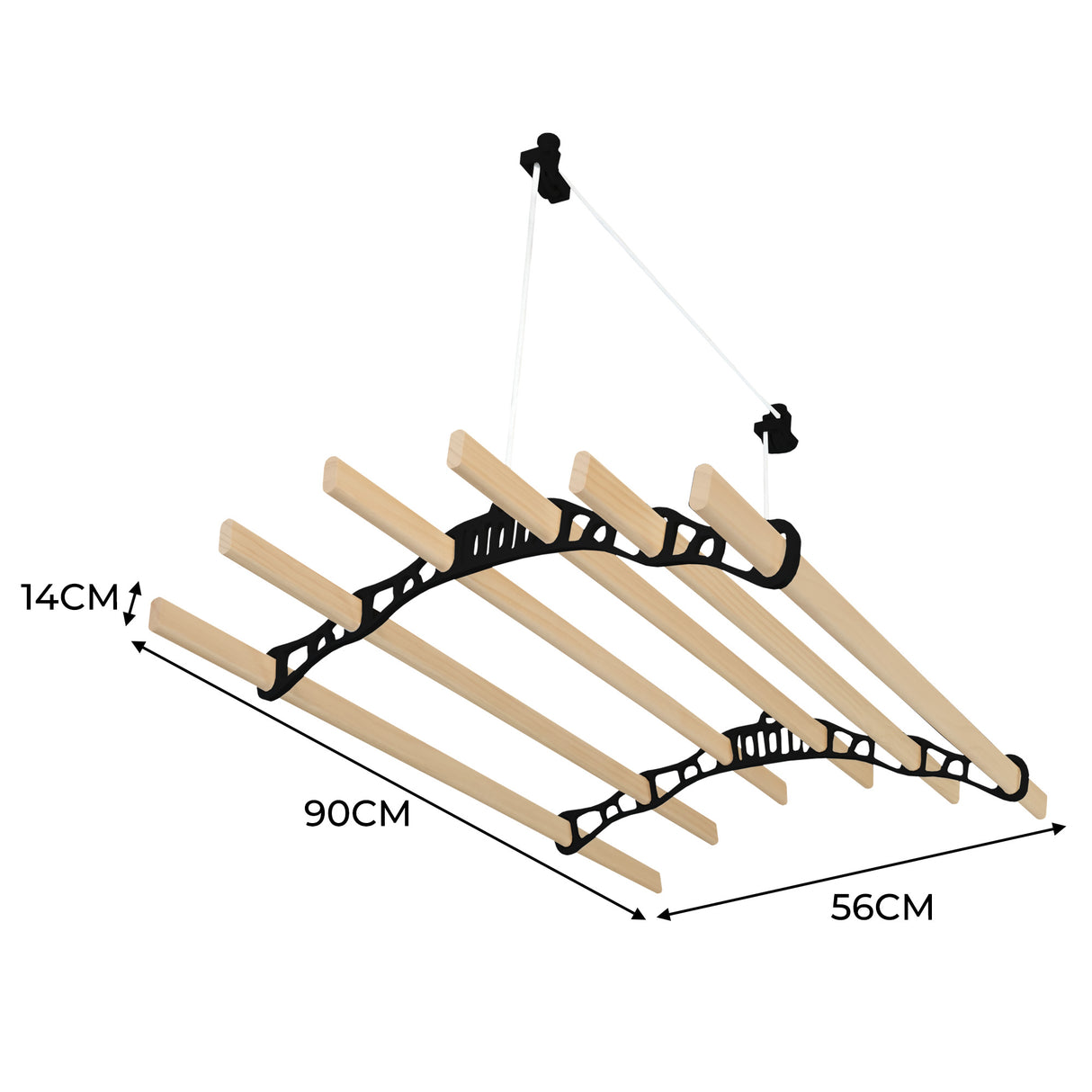 Kledingrek Plafond Katrol - Zwart– 0.9m